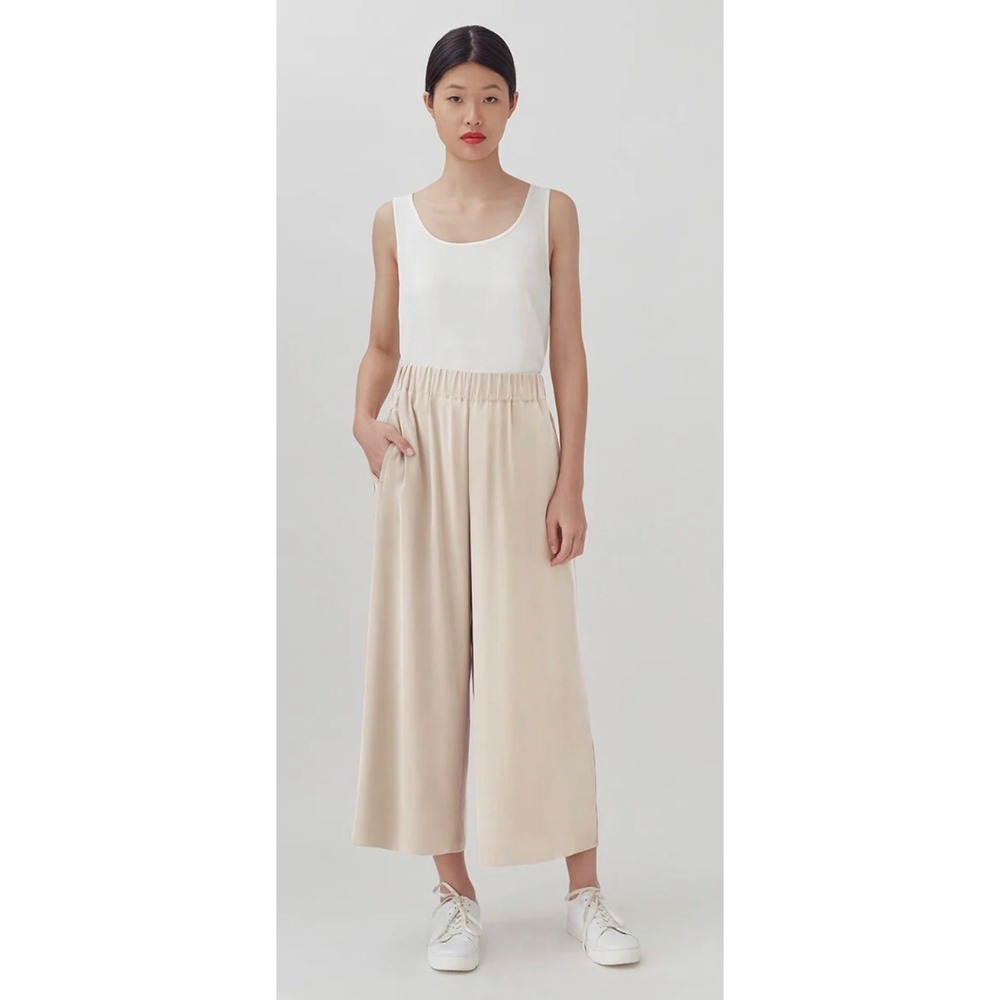 Cuyana Washable 100% Silk Wide-Leg Cropped Pant Sand Beige XL. NWT. MSRP $198!